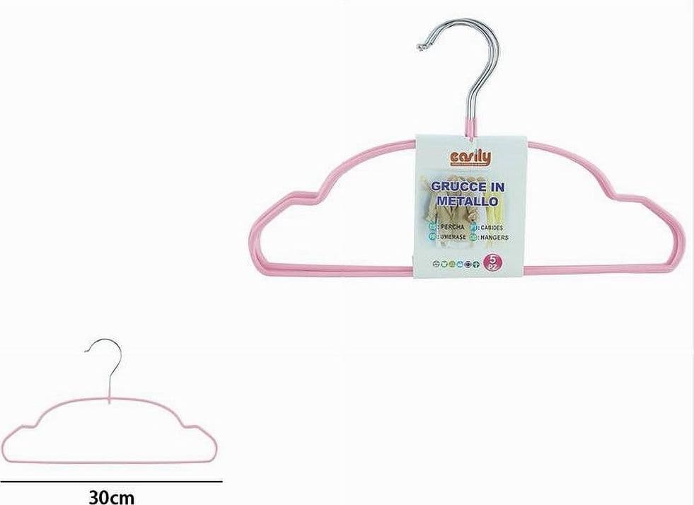 SET 5PZ GRUCCE STAMPELLE IN METALLO GOMMATE ANTISCIVOLO ROSA APPENDI ABITI 87676 - 2