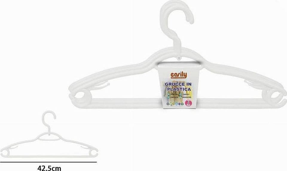 SET 3 PZ GRUCCE PLASTICA STAMPELLE APPENDI ABITI PANTALONI GIACCHE BIANCO 79329 - 2