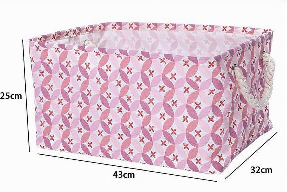 CESTO CONTENITORE PORTABIANCHERIA BUCATO CON MANICI TESSUTO ROSA 43X32X25CM 79207 - 2