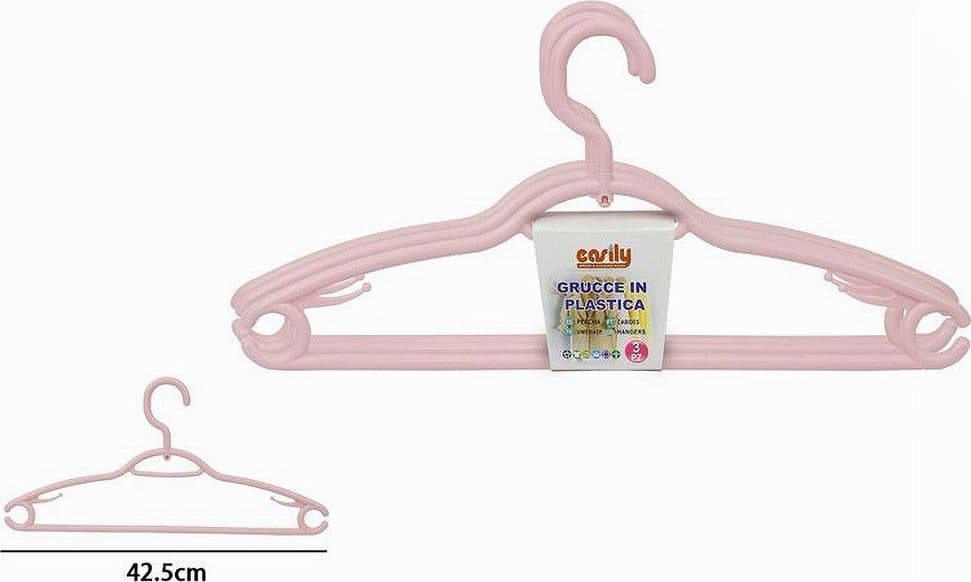 SET 3 PZ GRUCCE IN PLASTICA STAMPELLE APPENDI ABITI PANTALONI GIACCHE ROSA 79333 - 2