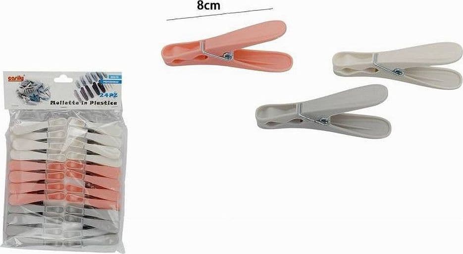 SET 24PZ MOLLETTE PLASTICA MULTIUSO 8CM PINZE BUCATO PANNI COLORI ASSORTITI 69538 - 2
