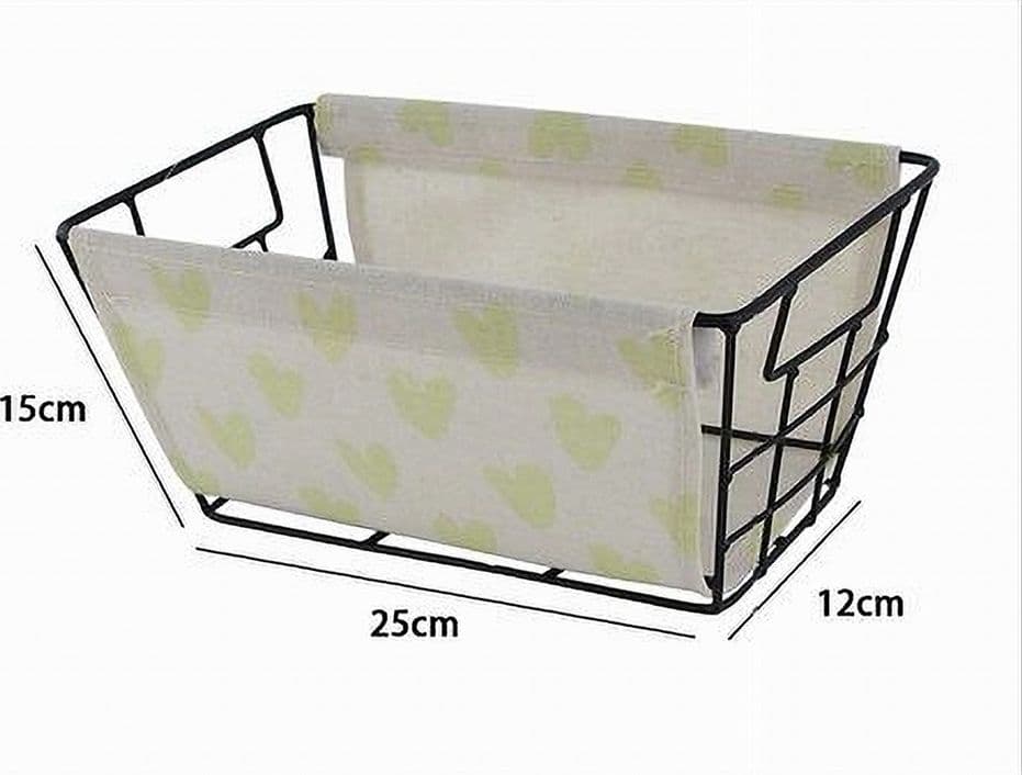 CESTO PORTAOGGETTI IN FERRO TESSUTO STAMPA A CUORI GALLI MANICI 25X15X12CM 10614 - 2