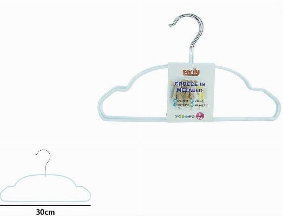 SET 5 PZ GRUCCE STAMPELLE METALLO GOMMATE ANTISCIVOLO BIANCO APPENDI ABITI 87674 - 2