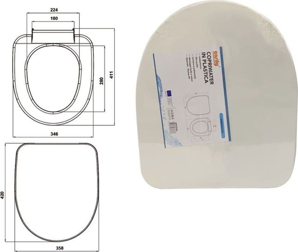 COPRIWATER SEDILE COPRIVASO WC TAVOLETTA DA BAGNO IN PLASTICA IRIS BIANCO 87636 - 2