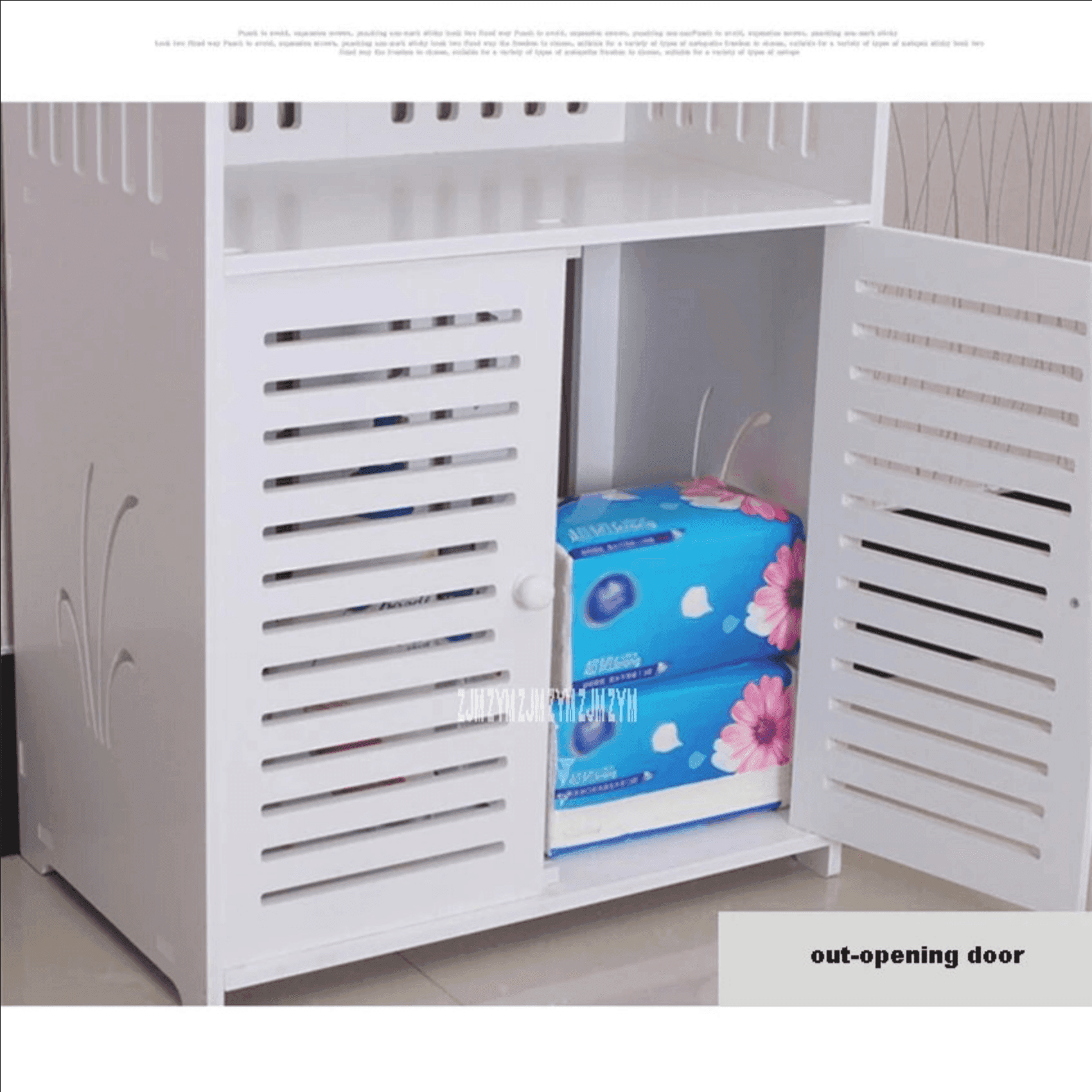 ARMADIETTO IN LEGNO BIANCO LUCIDO MDF CON DUE ANTE 3 MENSOLE RIPINI 120X32X27CM - 5