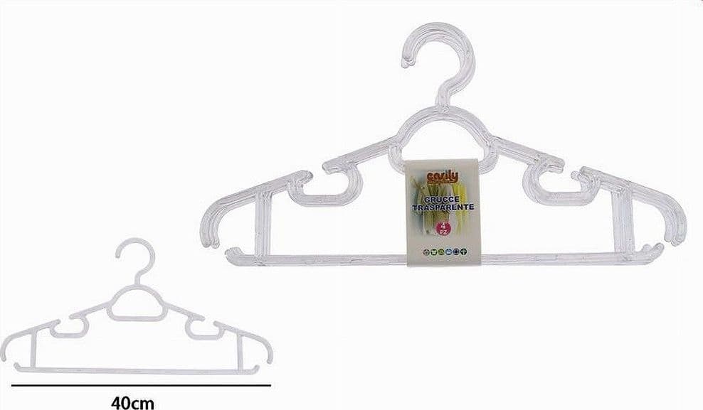 SET 4PZ GRUCCE STAMPELLE PLASTICA TRASPARENTE APPENDIABITI PANTALONI VESTITI 87002 - 2