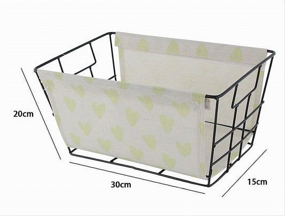 CESTO PORTA OGGETTI IN FERRO TESSUTO STAMPA CUORI GIALLI MANICI 30X20X15CM 10617 - 2