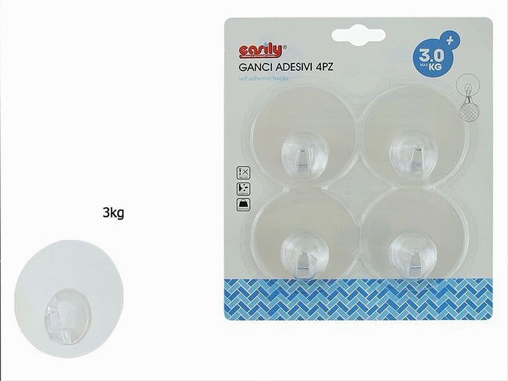 SET 4PZ GANCI ADESIVI APPENDINI A PARETE PER CASA CUCINA BAGNO TRASPARENTE 87763 - 2