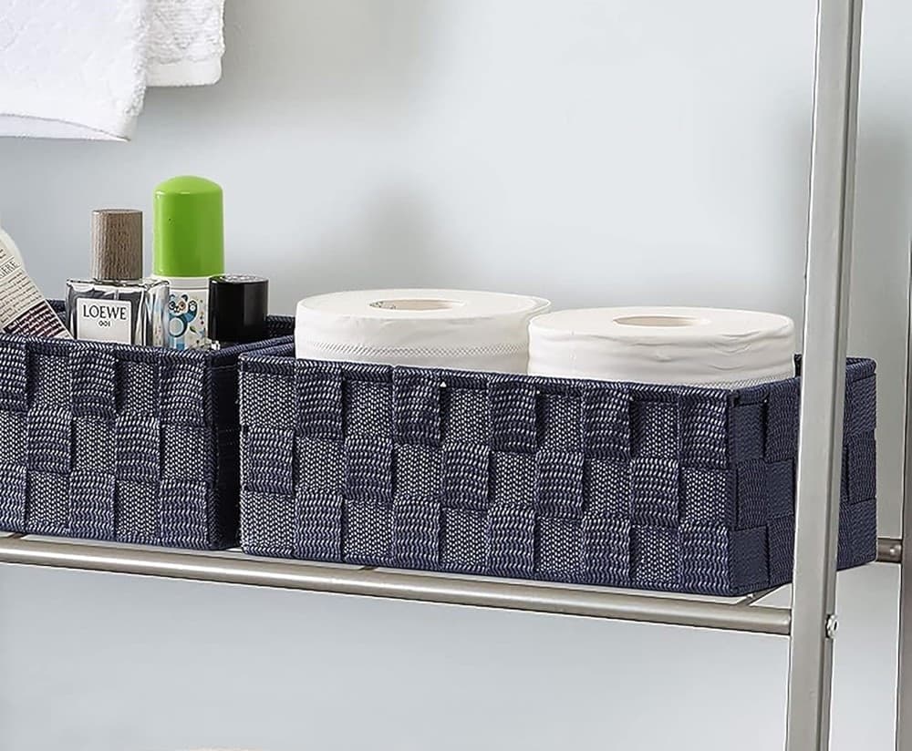 SET 3 PEZZI SCATOLA PORTA OGGETTI IN TESSUTO INTRECCIATO CONTENITORI BLU 79058 - 4