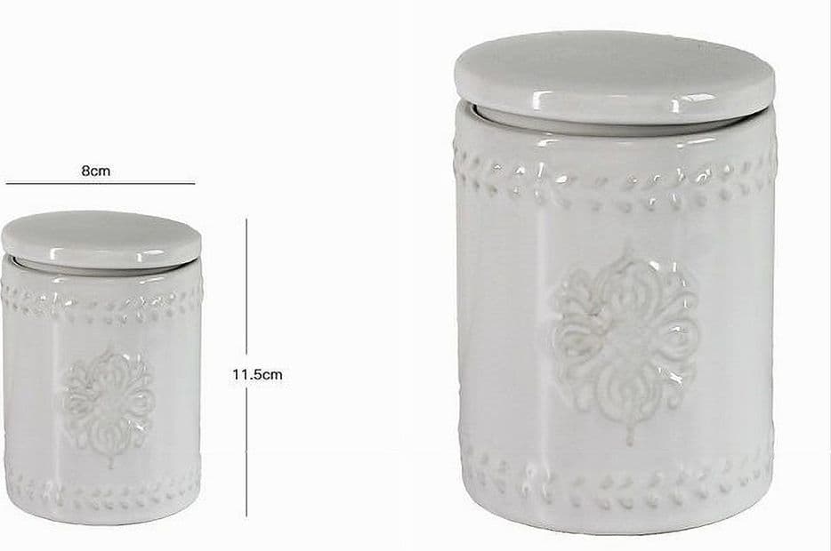 CONTENITORE TONDO PORTA COTTON FIOC BIANCO DECORATO ORGANIZER ARREDO BAGNO 10342 - 2