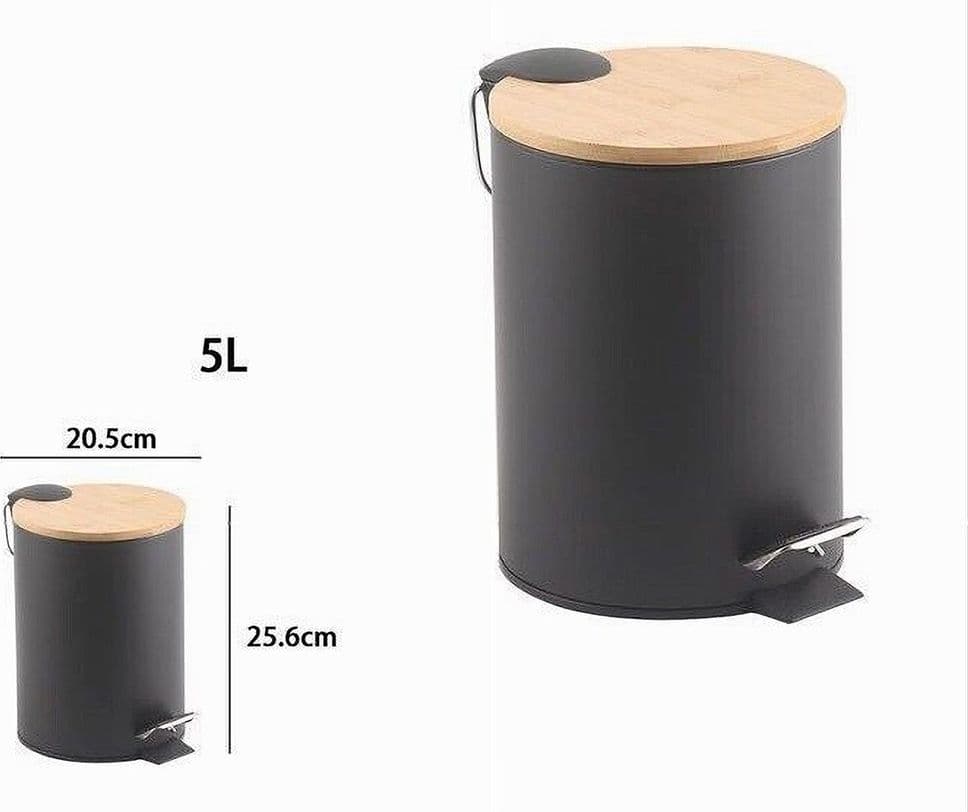 PATTUMIERA ACCIAIO A PEDALE 5 LITRI BIDONE CESTINO SPAZZATURA NERO LEGNO 87458 - 2