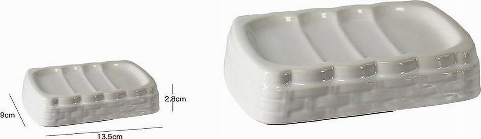 PORTA SAPONE SAPONETTA STILE VIMINI RATTAN BIANCO IN CERAMICA ARREDO BAGNO 10349 - 2