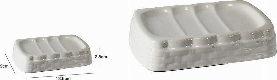PORTA SAPONE SAPONETTA STILE VIMINI RATTAN BIANCO IN CERAMICA ARREDO BAGNO 10349 - 2