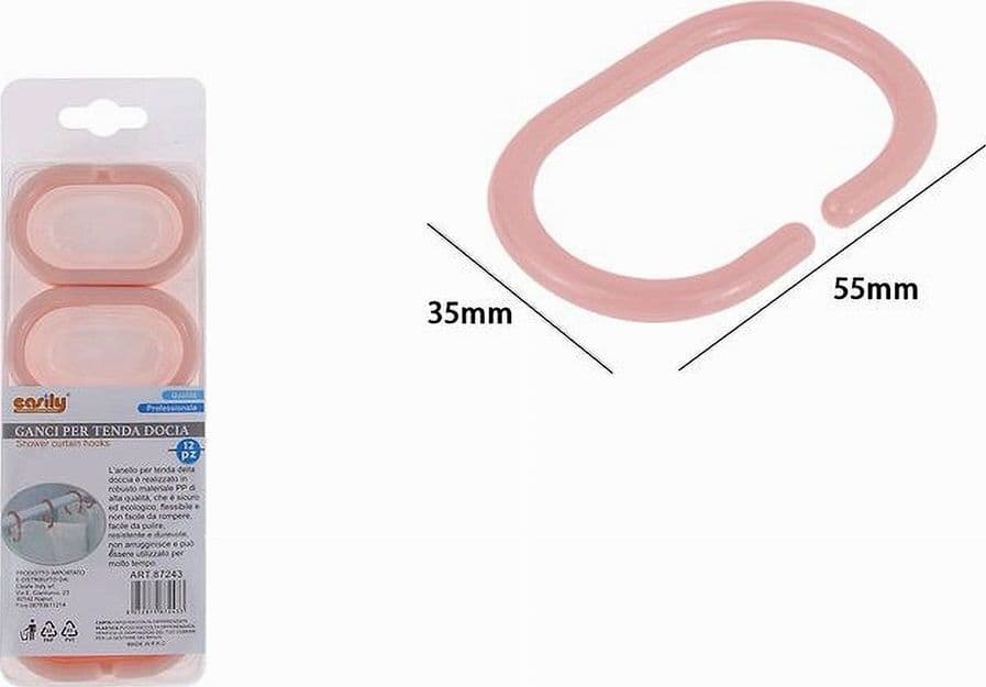 SET 12 PZ ANELLI GANCIO PER TENDA DA DOCCIA BOX BAGNO IN PLASTICA PP ROSA 87243 - 3