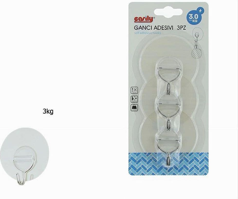 SET 3 PZ GANCI ADESIVI APPENDINI ASCIUGAMANI ACCAPPATOIO BAGNO CUCINA CASA 87761 - 2