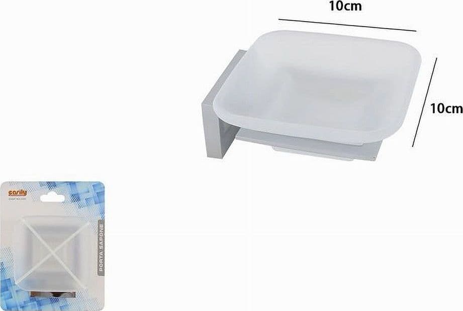 PORTA SAPONE IN ACCIAIO CON PIATTINO QUADRATO VETRO SATINATO PARETE BAGNO 87214 - 2