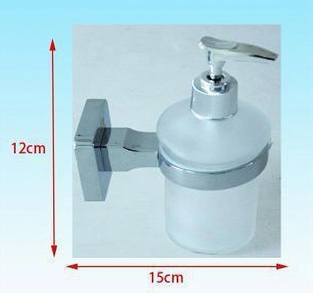 DISPENSER PORTA SAPONE LIQUIDO ACCIAIO VETRO SATINATO FISSAGGIO PARETE BAGNO 52207A - 3