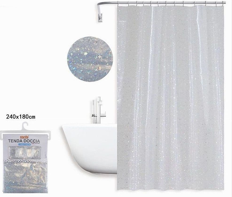 TENDA PER DOCCIA VASCA BAGNO EFFETTO CIELO STELLATO CON 12 GANCI 240X180CM 87186 - 2