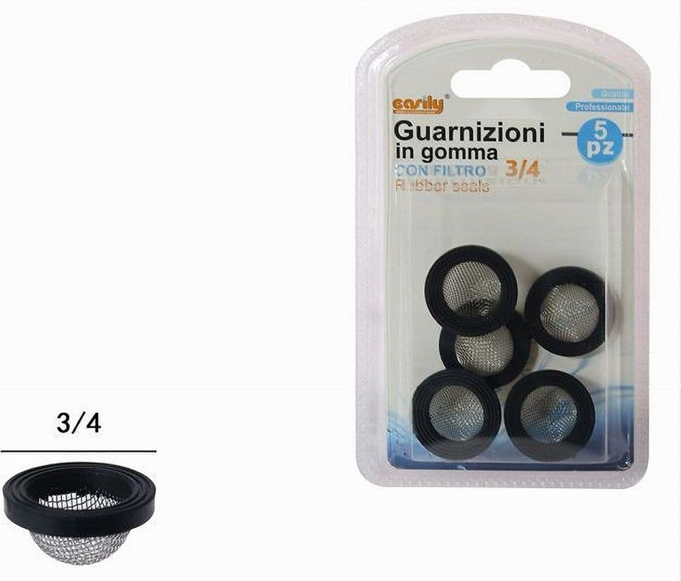 SET 5 PZ GUARNIZIONI IN GOMMA NERA CON FILTRO RETE CONVESSA IN ACCIAIO 3/4 52446 - 4