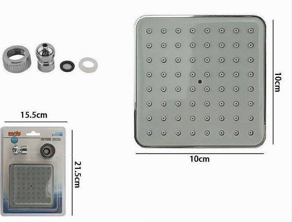 SOFFIONE PER DOCCIA QUADRATO 10 CM UGELLI FORI BAGNO MISCELATORE ATTACCHI 69282 - 2