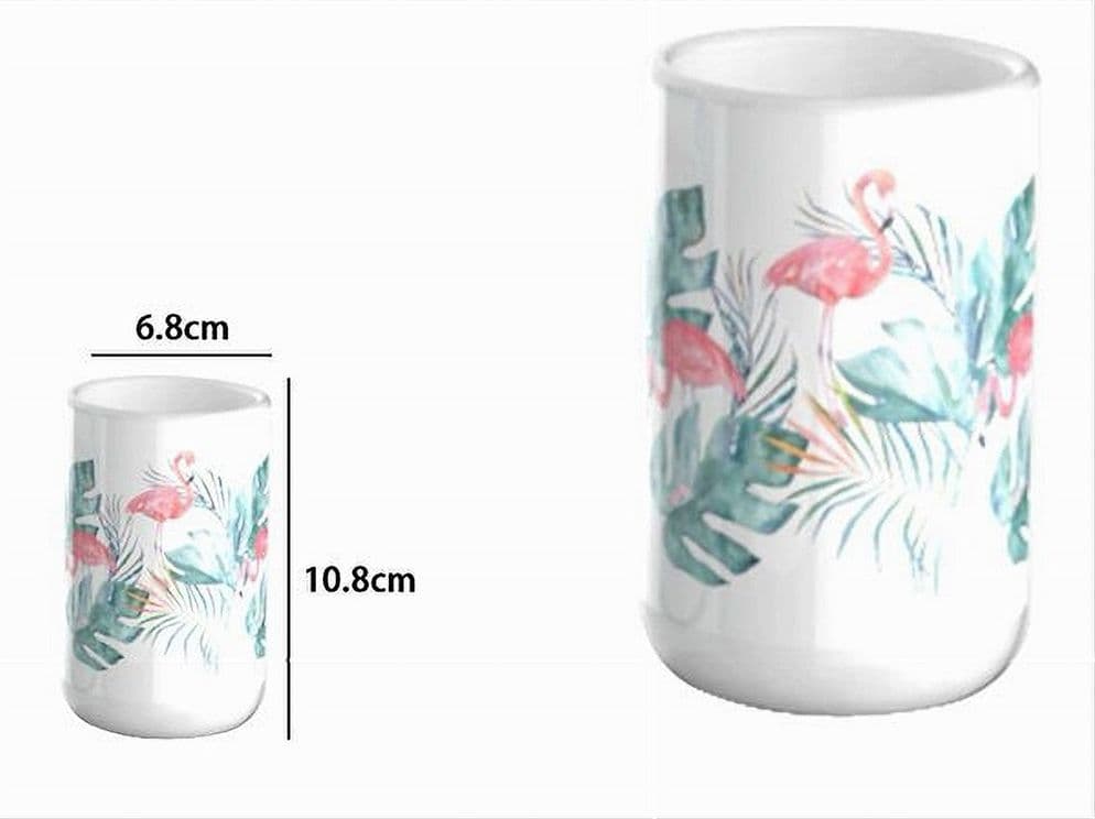 BICCHIERE PORTA SPAZZOLINO CON FENICOTTERI IN CERAMICA ACCESSORIO DA BAGNO 69959 - 2