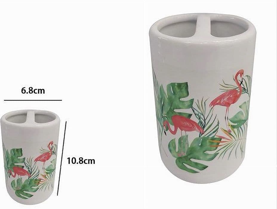 BICCHIERE PORTASPAZZOLINO 2 FORI BIANCO FENICOTTERI ARREDO ACCESSORI BAGNO 69545 - 2