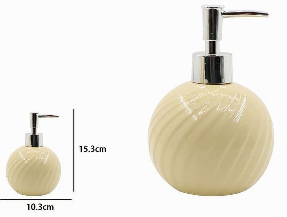 DISPENSER PORTA SAPONE LIQUIDO SFERICO CERAMICA RIGATA GIALLA ARREDO BAGNO 79960 - 3