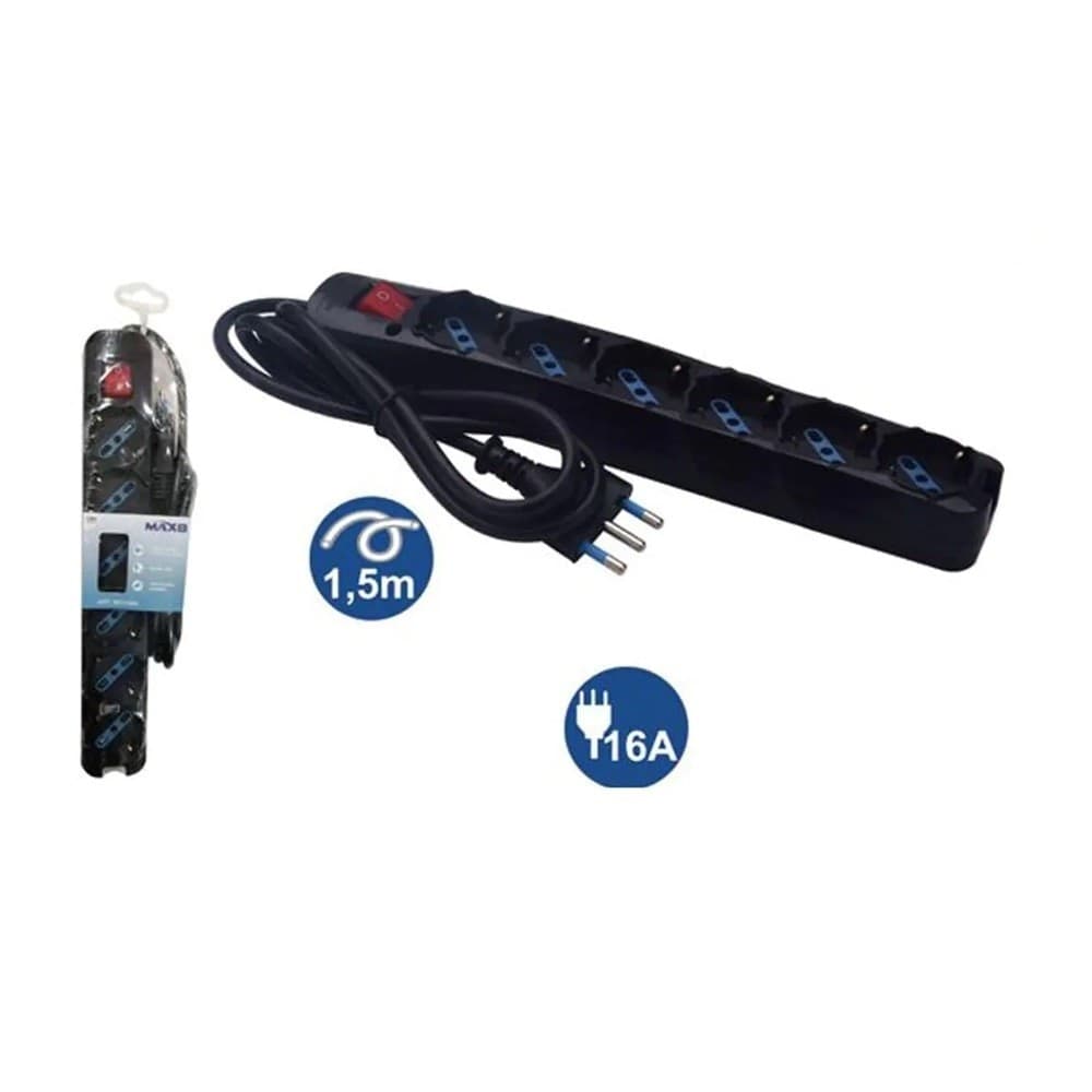 MULTIPRESA 6 USCITE UNIVERSALI SCHUKO BIPASSO SPINA 16A CAVO 1.5 MT NERO 80098N - 3