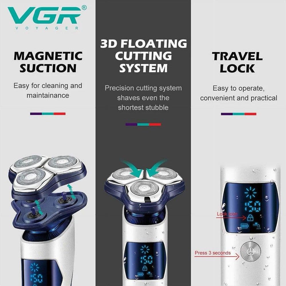 Rasoio Professionale VGR V-328 Testine Rotanti 3D Rasatura Precisione Barber - 9