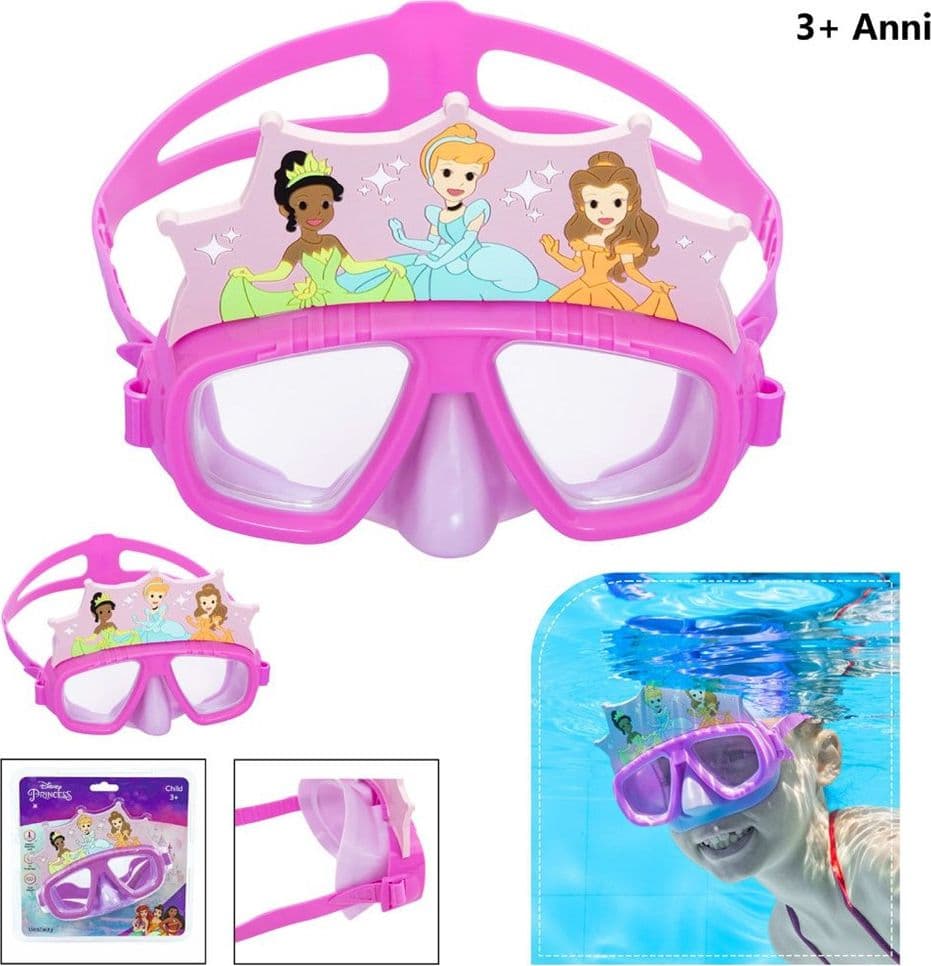 MASCHERA DISNEY PRINCIPESSE PER BAMBINI REGOLABILI NUOTO PISCINA MARE ESTATE - 4