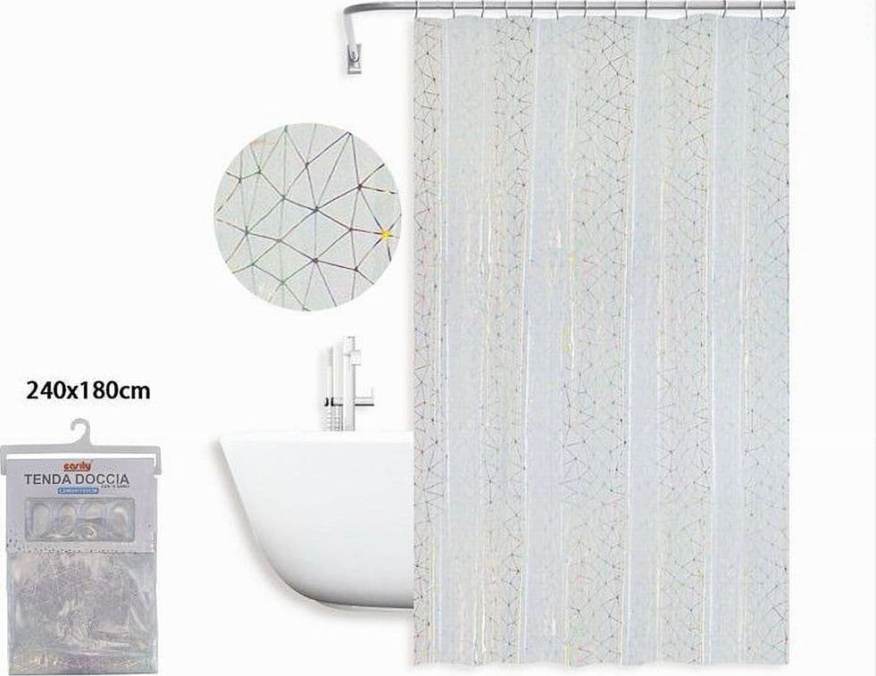 TENDA DOCCIA VASCA BAGNO GEOMETRICO EFFETTO PRISMA CON 12 GANCI 240X180 CM 87184 - 2