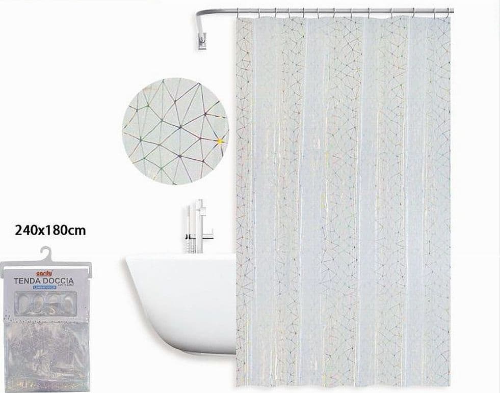 TENDA DOCCIA VASCA BAGNO GEOMETRICO EFFETTO PRISMA CON 12 GANCI 240X180 CM 87184 - 2