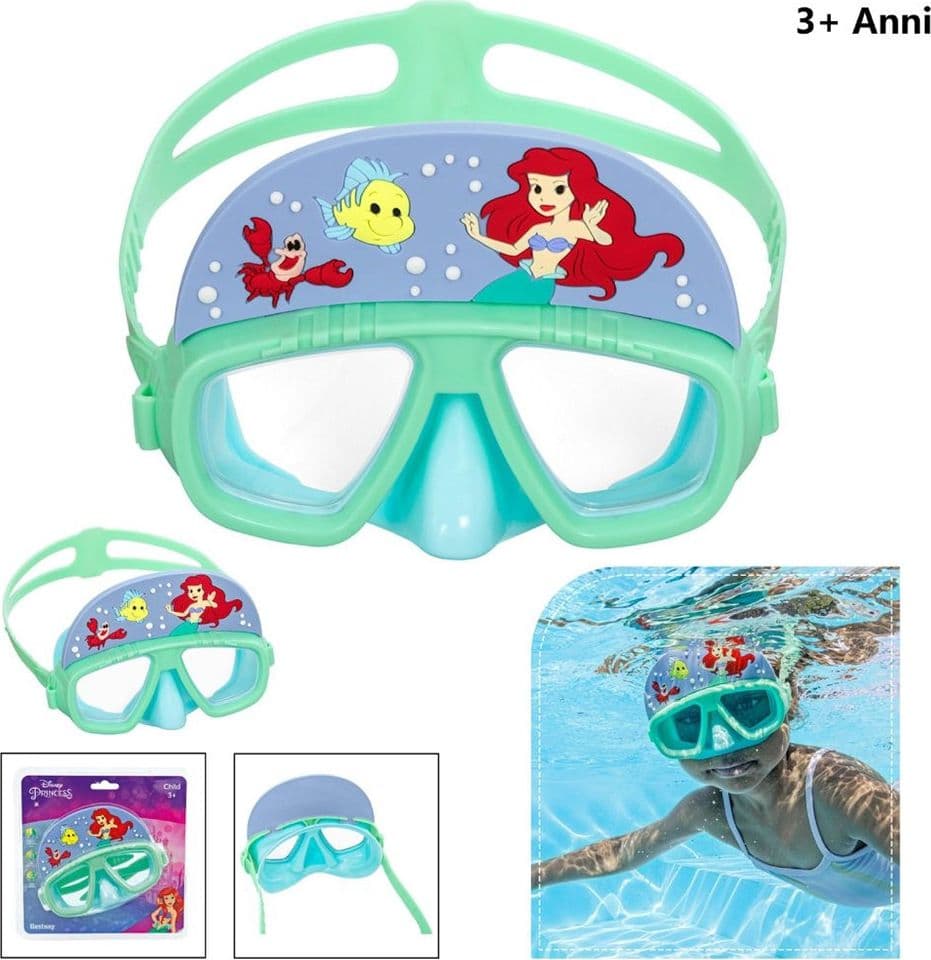 MASCHERA SUBACQUEA ARIEL PER BAMBINI REGOLABILI NUOTO PISCINA MARE ESTATE 3+ - 3