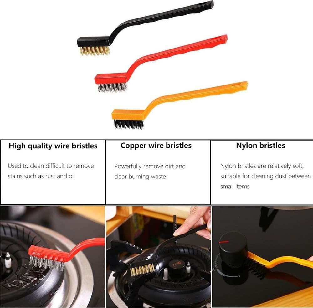SET DI 3 SPAZZOLE IN NYLON ANTIRUGGINE PER PULIZIA DEL FILO DI ACCIAIO PER STUFE - 7