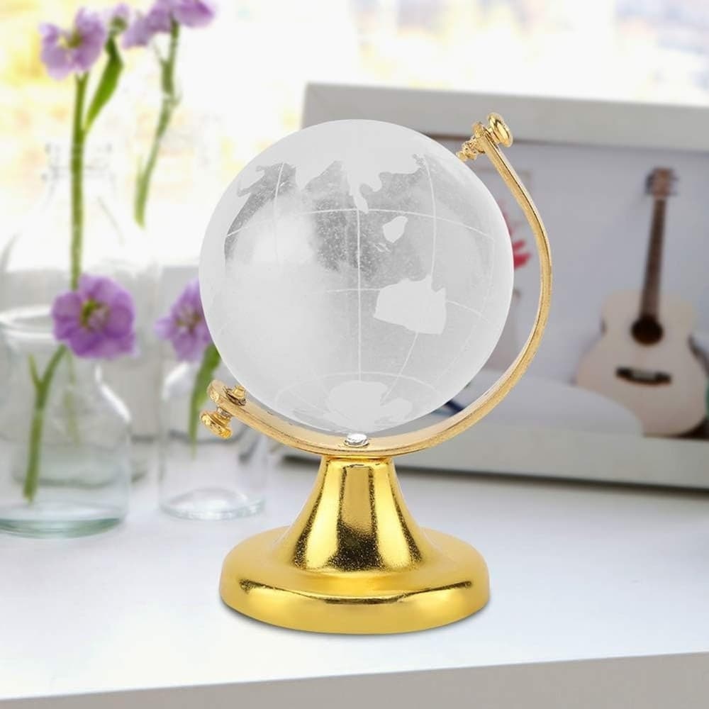MAPPAMONDO SFERA DI CRISTALLO TERRA ROTONDA GLOBO DECORATIVA ORNAMENTI VETRO 5CM - 8