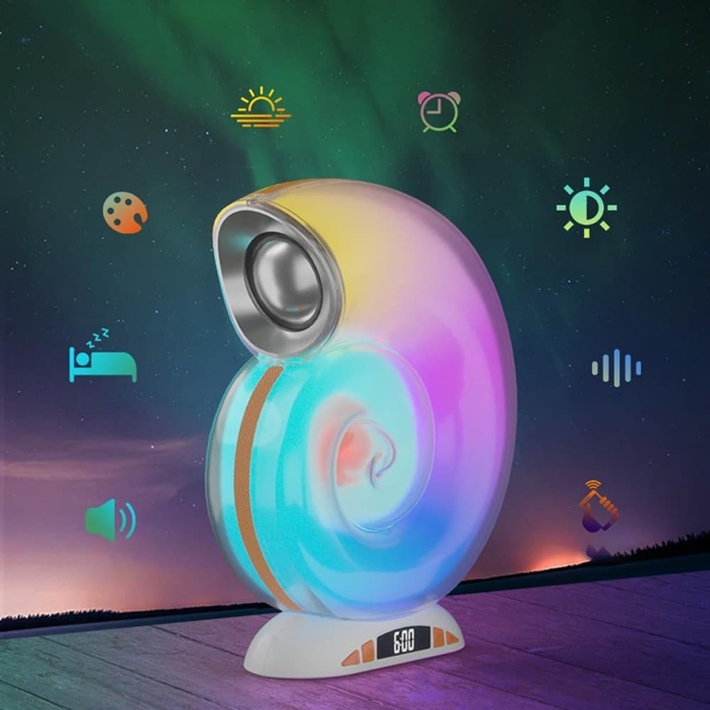 LAMPADA CARICABATTERIE WIRELESS ALTOPARLANTE PORTATILE LUCE NOTTURNA CONCHIGLIA - 11