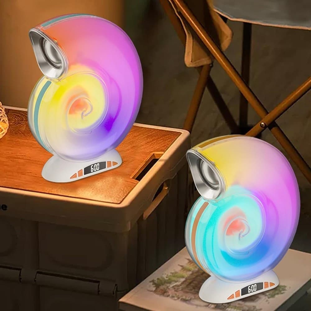 LAMPADA CARICABATTERIE WIRELESS ALTOPARLANTE PORTATILE LUCE NOTTURNA CONCHIGLIA - 13