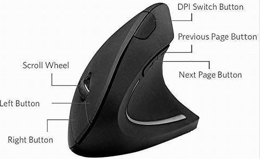 MOUSE VERTICALE WIRELESS SENZA FILI IMPUGNATURA VERTICALE DESIGN ERGONOMICO NERO - 7