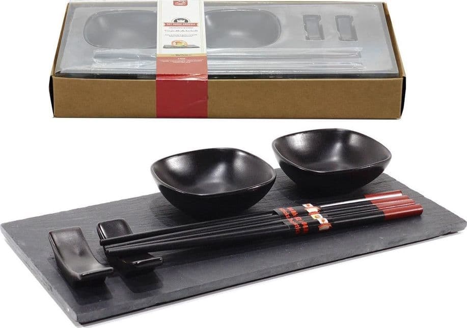 SET SUSHI COMPOSTO DA 4 BACCHETTE E 2 PIATTI PER SALSE CON VASSOIO IN ARDESIA - 5