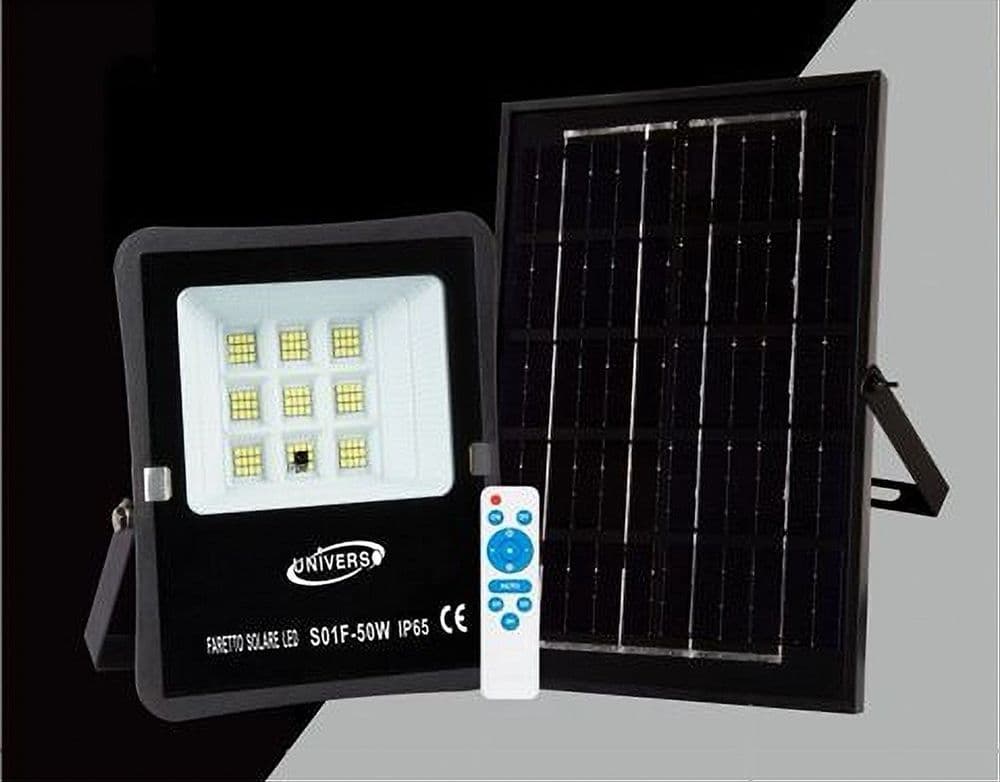 FARETTO FARO LED SOLARE 50 W TELECOMANDO IP65 LUCE BIANCA FREDDA 6500K S01F-50W - 3