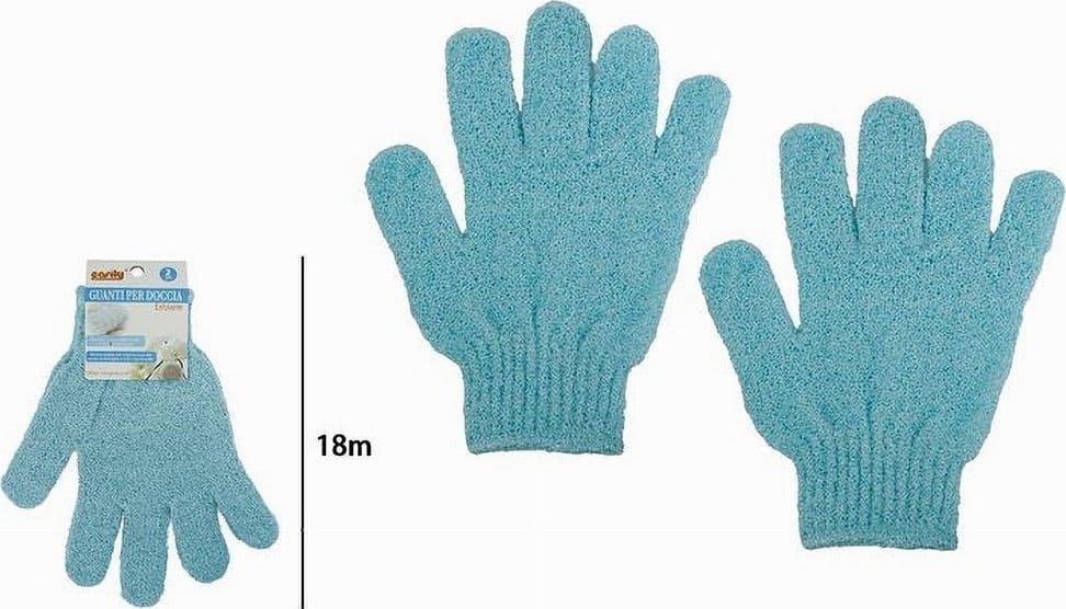 SET 2PEZZI GUANTI DI CRINE PER DOCCIA BAGNO ESFOLIANTE PELLE CORPO AZZURRO 79724 - 2