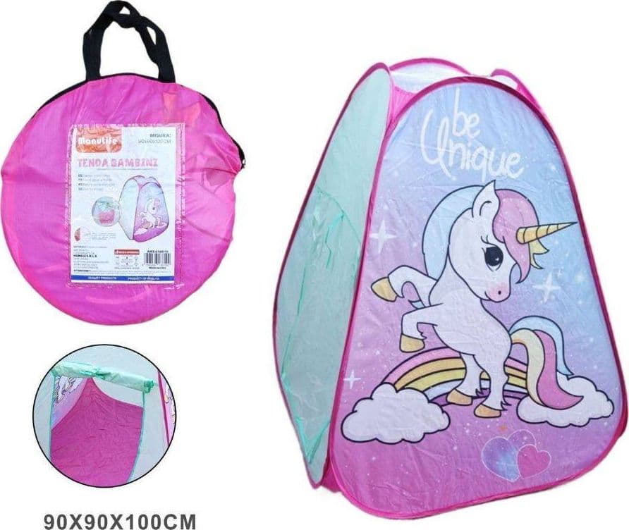 TENDA RIPIEGABILE ROSA UNICORNO CAPANNA BAMBINI ARREDO CAMERETTA 90X90X100 CM