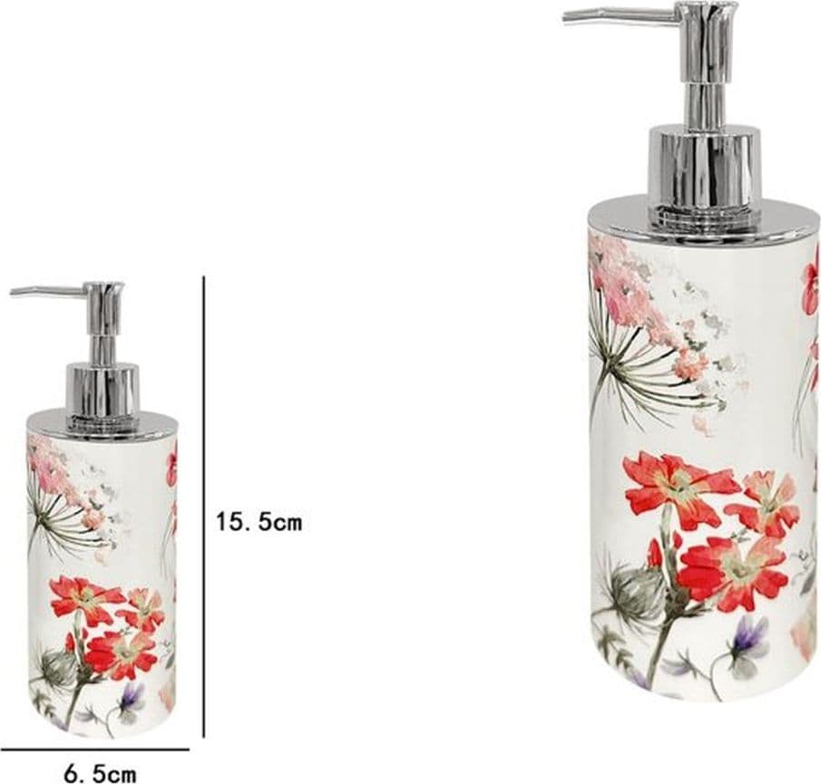 DISPENSER PORTA SAPONE LIQUIDO BIANCO CON FIORI ACCESSORI PER BAGNO ARREDO 69922 - 2