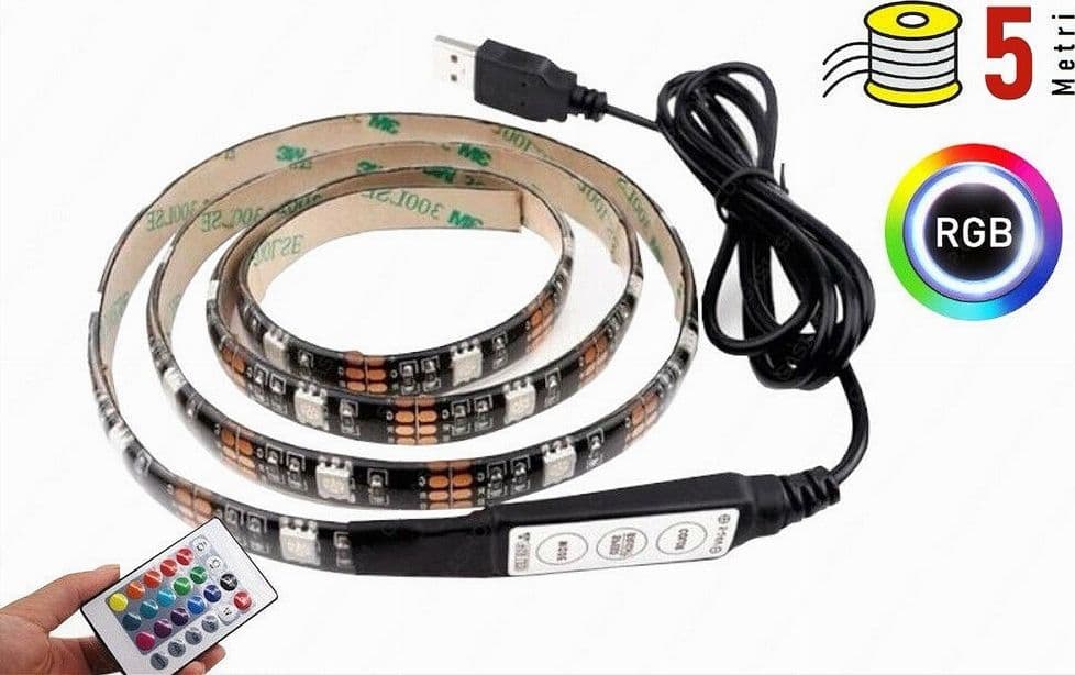 STRISCIA LED RETROILLUMINAZIONE TV MONITOR RGB SMD 5050 5 MT USB DC5V 5050RGB-5V - 4