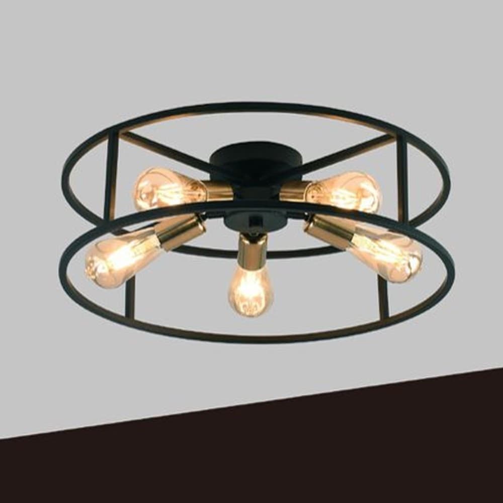 PLAFONIERA LAMPADARIO DA SOFFITTO CIRCOLARE STILE INDUSTRIALE LAMPADA 5XE27 C71-5 - 8