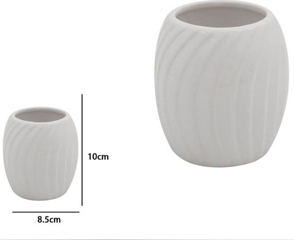BICCHIERE PORTASPAZZOLINI IN CERAMICA RIGATA BIANCA ACCESSORI ARREDO BAGNO 79958 - 2