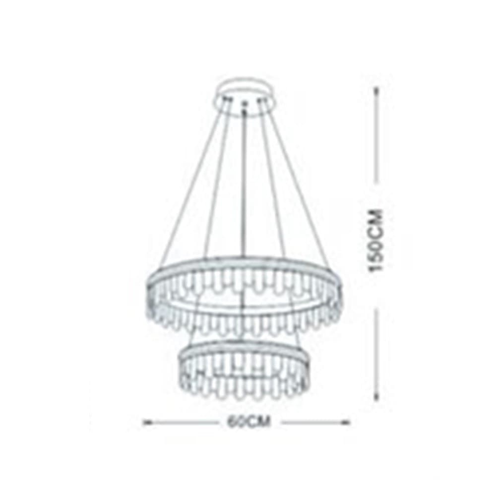 LAMPADARIO LED A SOSPENSIONE ORO 72W 2 CERCHI CON CRISTALLI 3 COLORI LUCE LP-55-3C - 3
