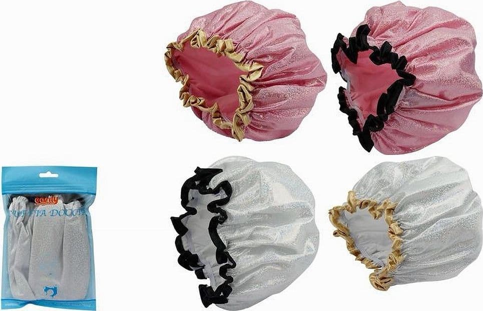 SET 2 PZ CUFFIA DOCCIA BAGNO ELASTICO BORDINO BRILLANTINI PROTEGGE CAPELLI 79483 - 2