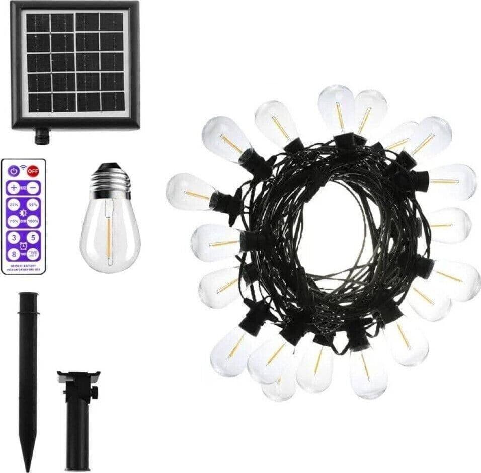 CATENA LUMINOSA SOLARE DA ESTERNO GIARDINO 10 MT 10 LAMPADINE LUCE RGB MZ-LXY - 8