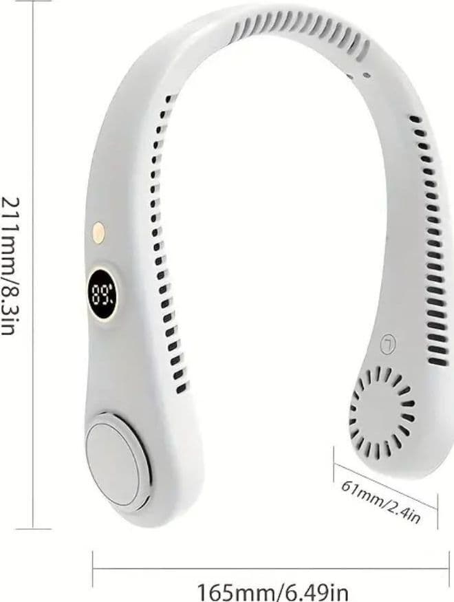 VENTILATORE DA COLLO PORTATILE DISPLAY 5 LIVELLI VELOCITÀ RICARICABILE USB SPORT - 10